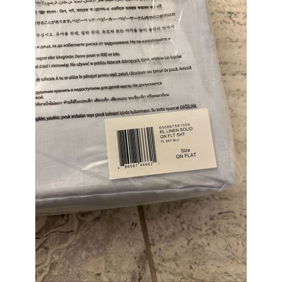 NEW Ralph Lauren Home RL Linen Solid Sheeting, true sky blue queen flat sheet, $ - Picture 5 of 6